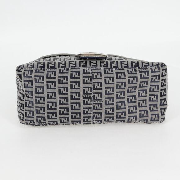 FENDI Zucchino Canvas Mamma Baguette Shoulder Bag Navy Silver - Picture 9 of 14